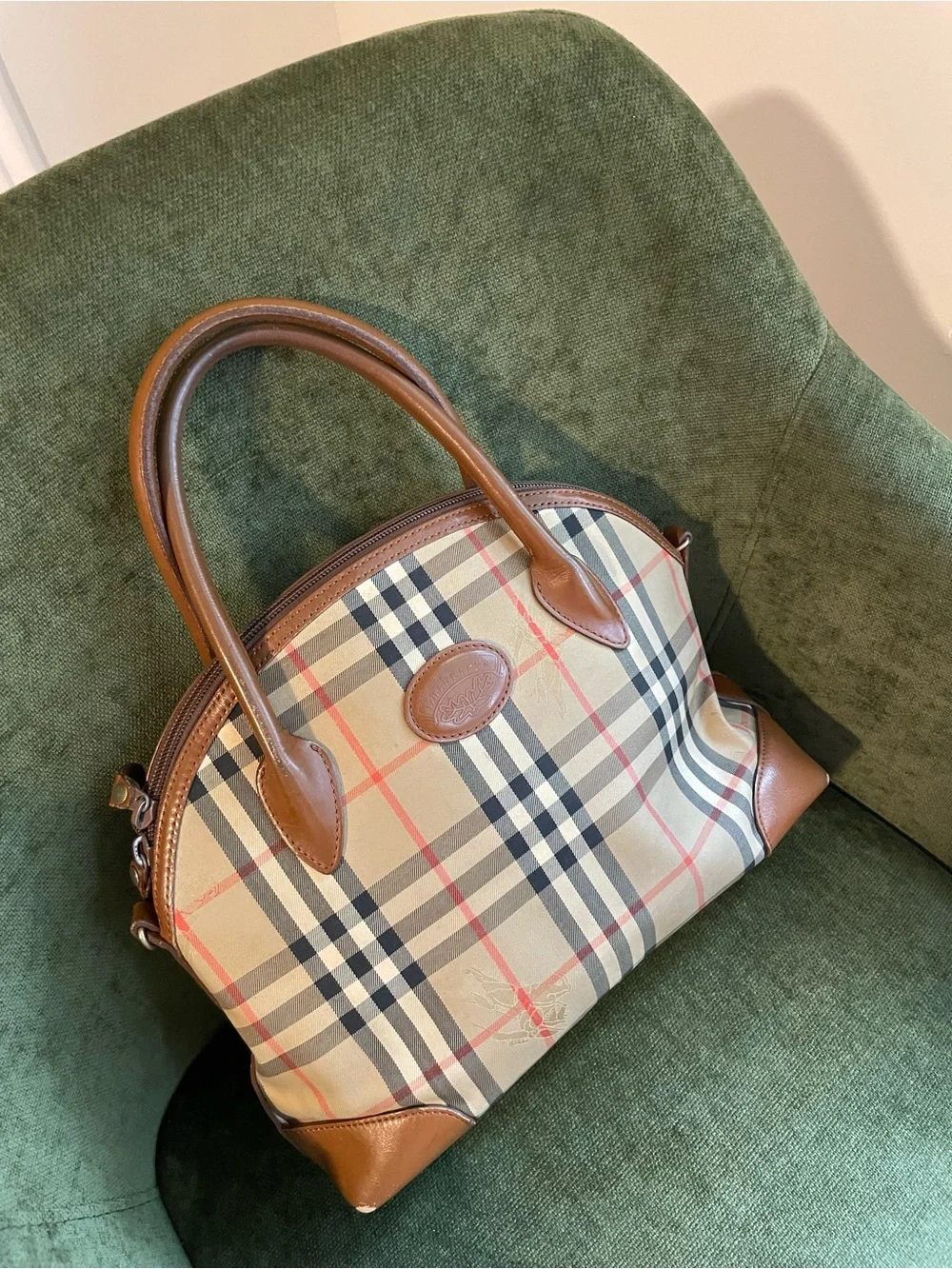 Burberry Check Satchel in Beige, Brown and Black